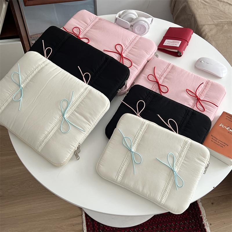 TS JYL laptop bag,Korean INS Bow Quilted Laptop Bag iPad Case Shockproof Sweet Girl