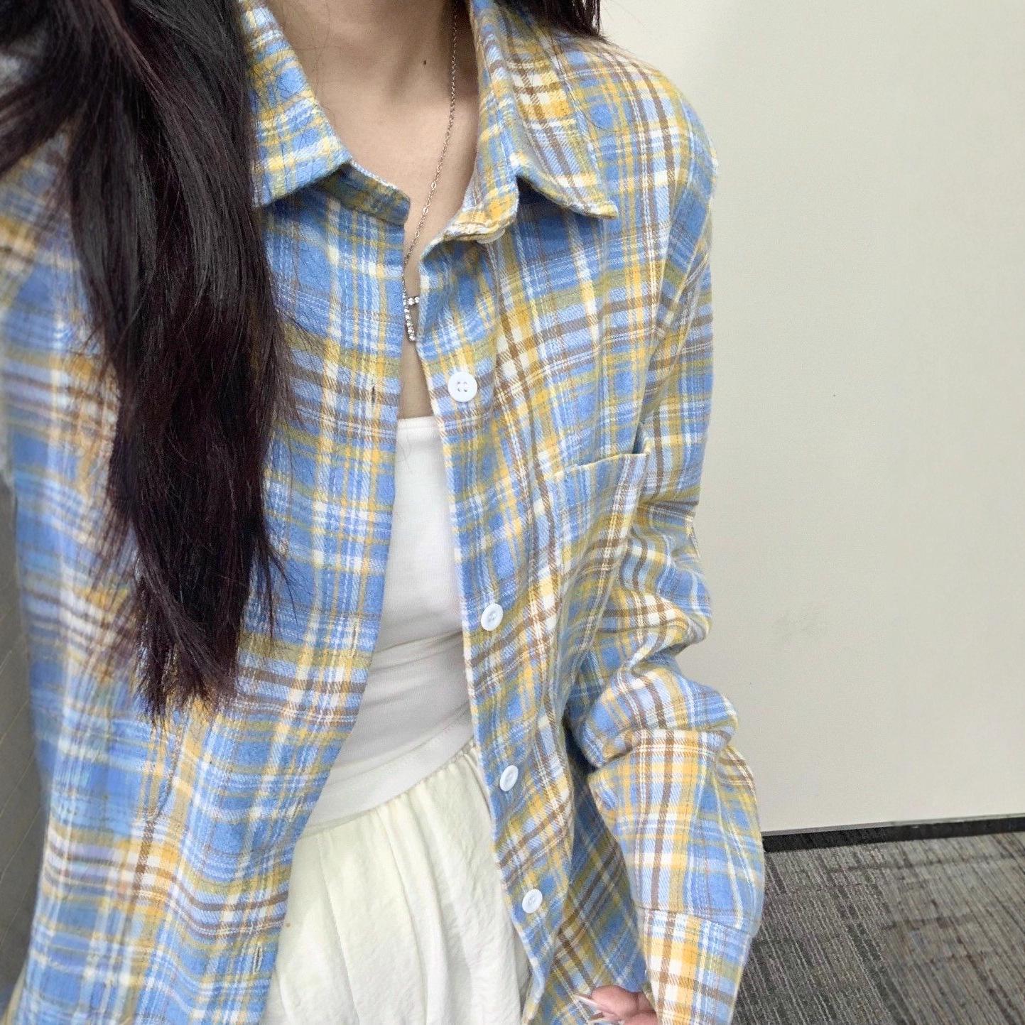 

2025 New Women s Striped Plaid Long Sleeve Shirt - Loose, Casual, Spring & Autumn Style XL (125-140 lbs) жёлтый