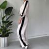 2025 Autumn Women's Fashion Color Block Casual Knitted Two-Piece Set