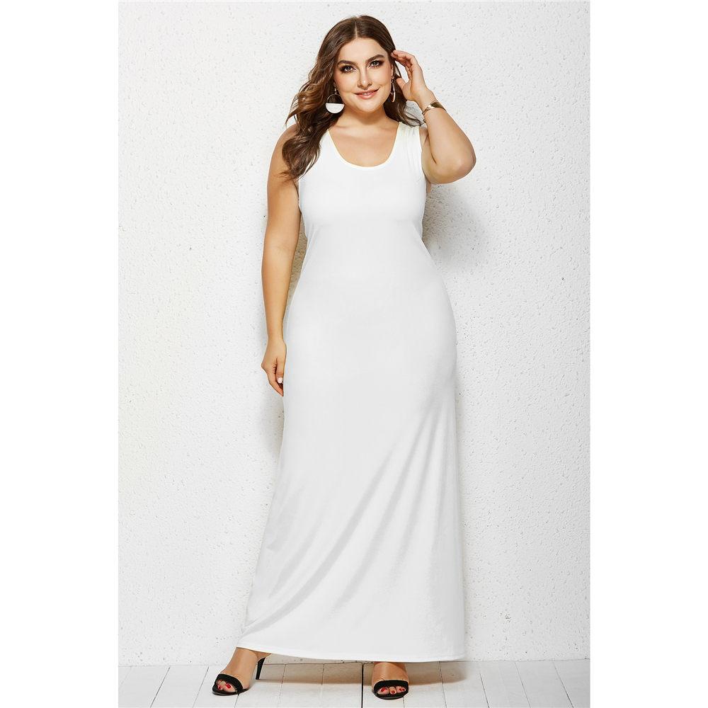 Women Sexy Sleevesless Plain Maxi Dresses Casual Long Dresses Summer Beach Round Neck Long Dress Oversize