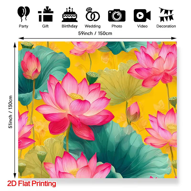 2D Pink Lotus Backdrop Yellow Background Floral Photography Background