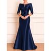 Womens Satin Evening Dress Long Sleeve Bow A-line Elegant Gown Party