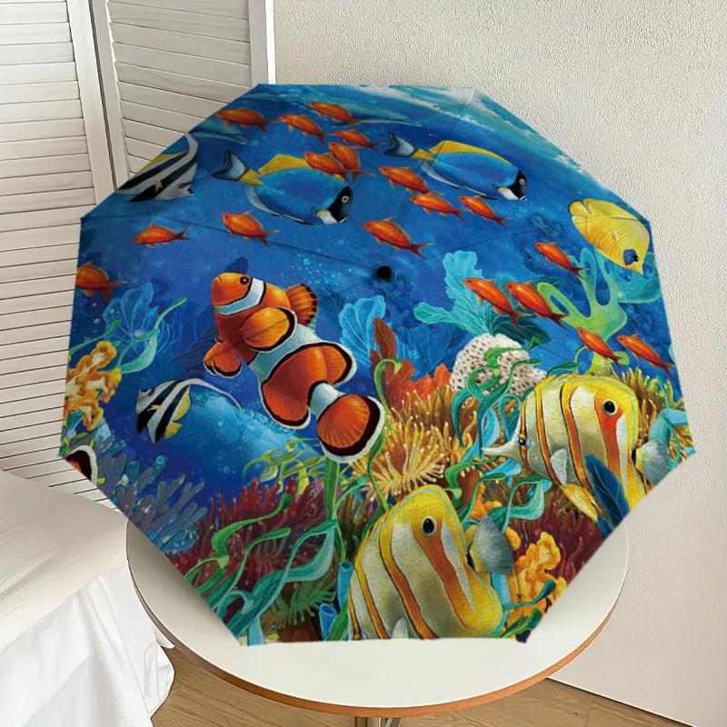 

1pc Ocean Life Circular Artwork Umbrella with Plastic Handle,Suitable for All Seasons Home Travel Outdoor UmbrellaDD800