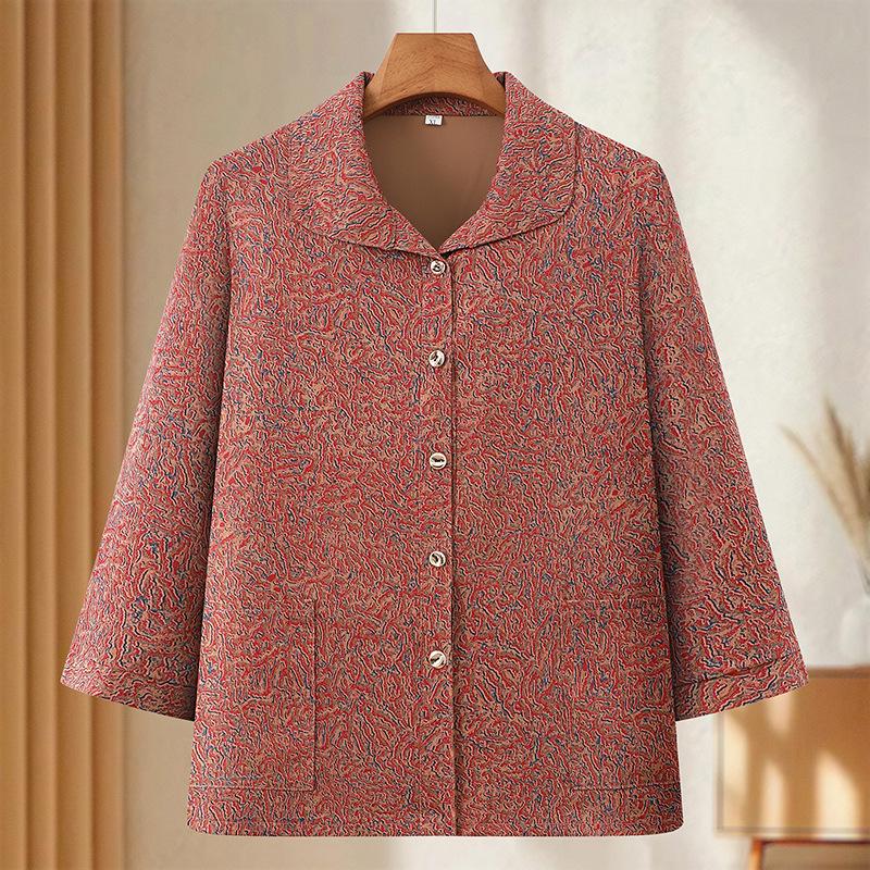 

Grandma s Spring Floral Shirt & Autumn Lapel Jacket - Stylish Cardigan for Middle-Aged & Elderly Women 3XL (Recommended 120-135 Jin) червоний