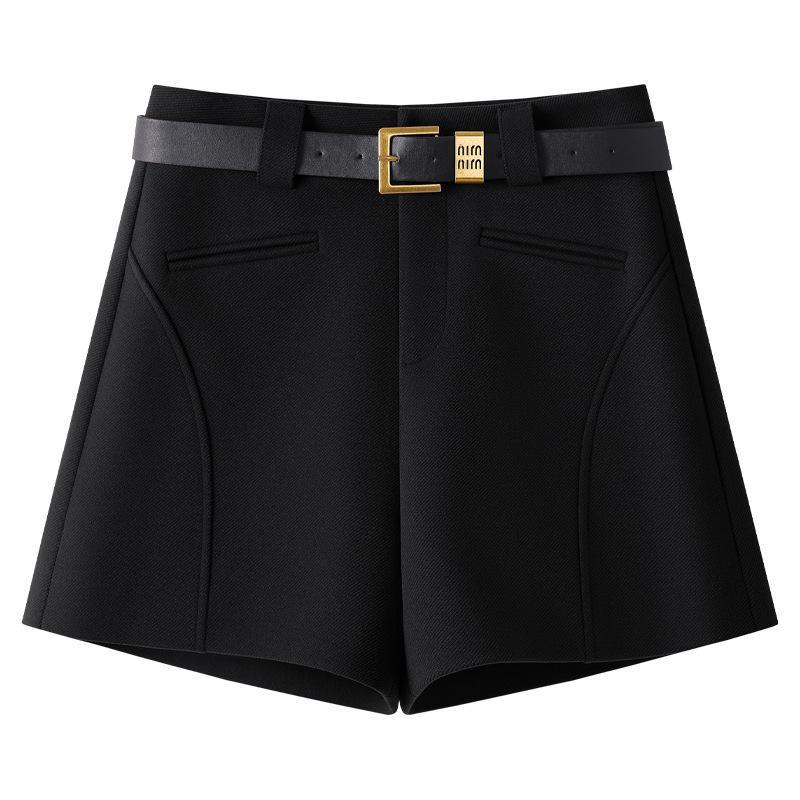 

Женский комплект 2024 года: брюки цвета хаки с высокой посадкой и широкими штанинами и шорты А-силуэта для осени/зимы L чёрный