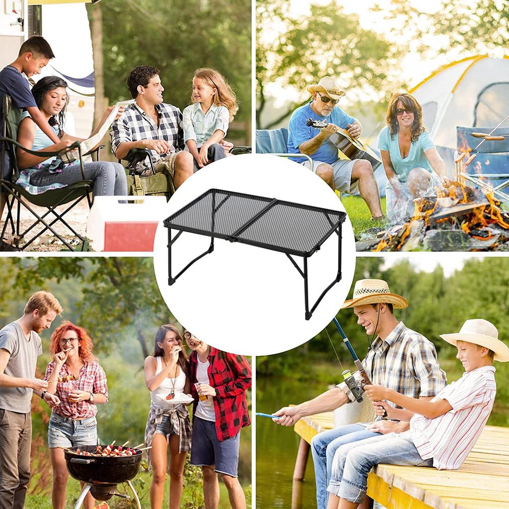 Anner Camping Table, Mesh Low Table, Bifold, Easy To Assemble, Lightweight, Compact, Load Capacity 30kg, Heat Resistance 200 Degrees, Aluminum, For