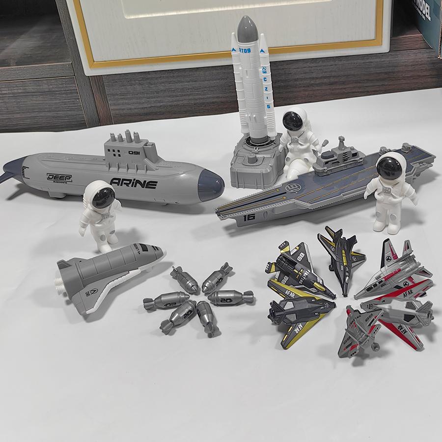 

Aircraft carrier, cruiser, nuclear submarine model, children s astronaut spacecraft model, toy space rocket launch pad model