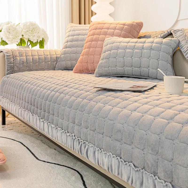 Plaid Plush Sofa Cover Warm Velvet Non-Slip Cushions Living Room Flannel Couch Covers Universal Armrest Back Towel Winter Thick 70x70 2390₽