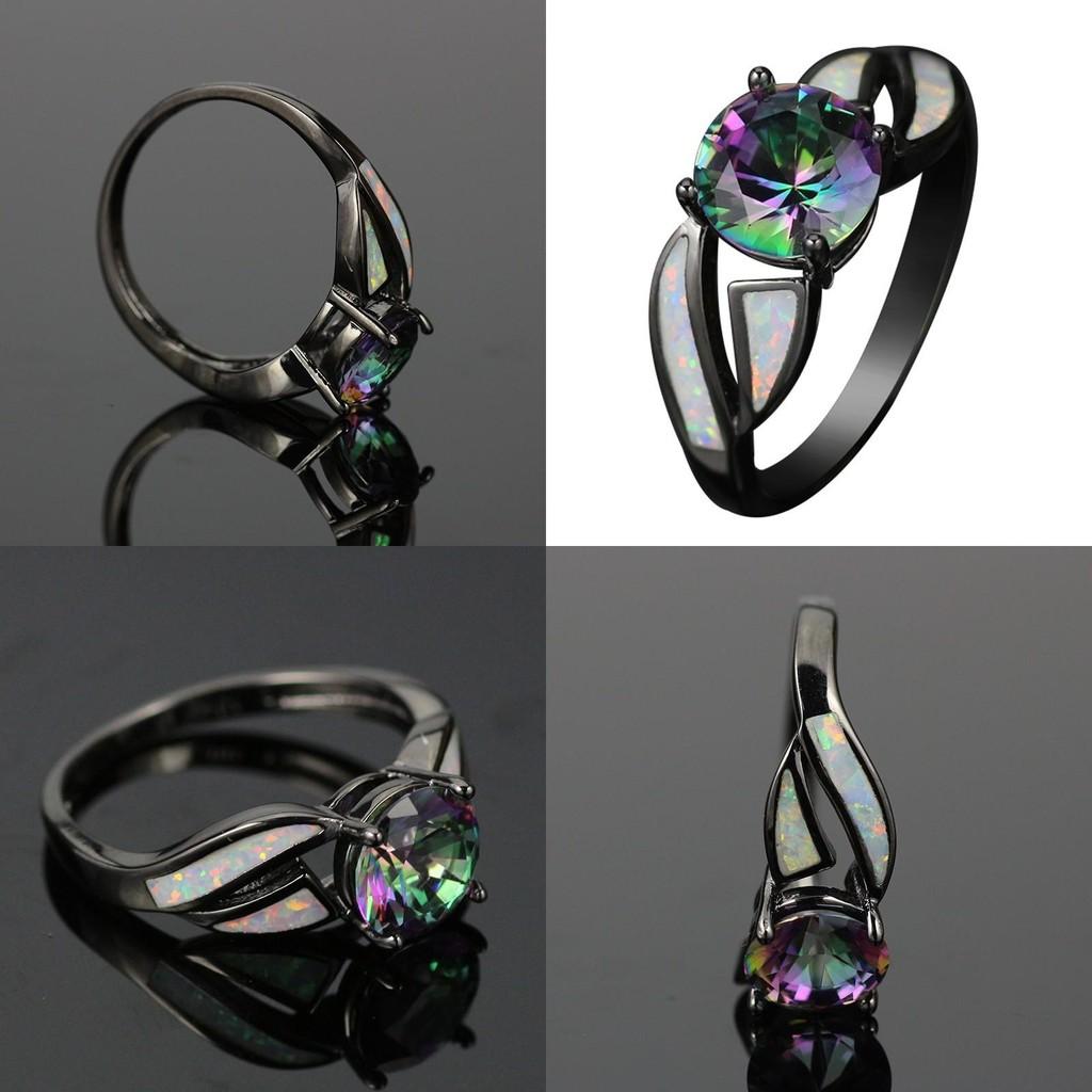 Vintage Geometric Alloy Engagement Ring With Multicolor Water Drip Stones For Gift Giving
