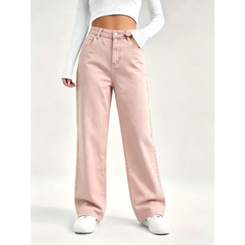 Womens High-Waisted Slim Fit Straight Leg Denim Jeans Cotton Blend Style