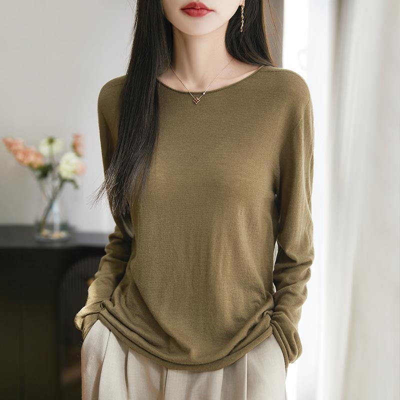 Dámský celoroční svetr z 50% vlny a 50% hedvábí | Lehký teplý pulovr z příze | Luxusní úplet z kašmírového hedvábí