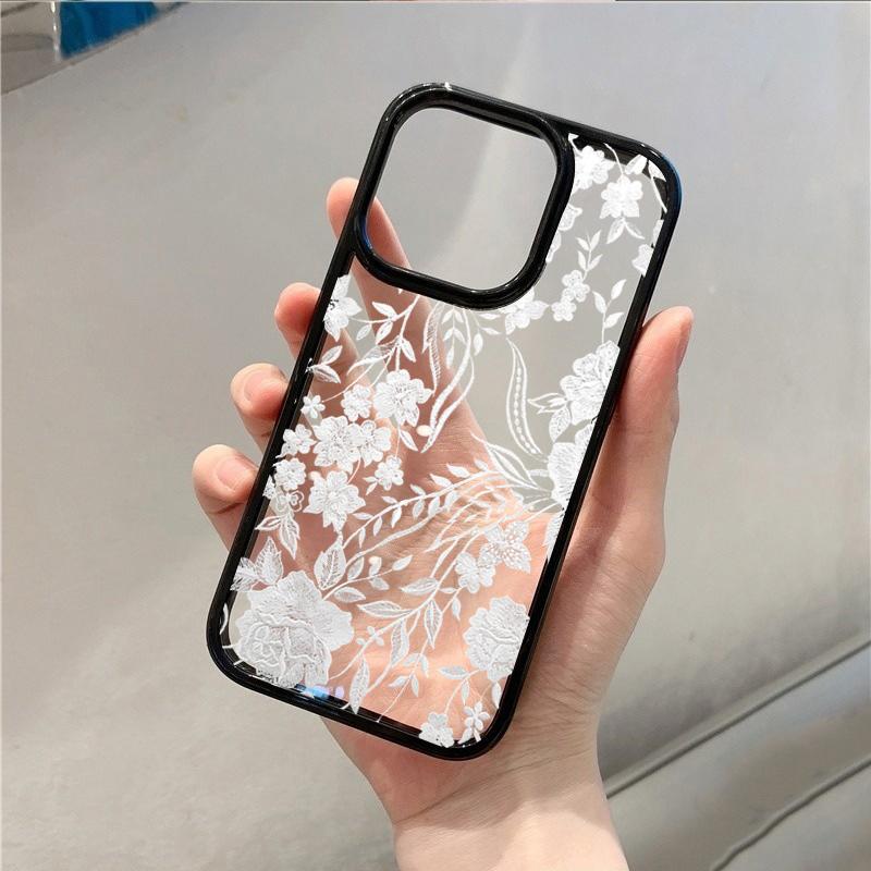 Funda de Teléfono Transparente con Encaje Blanco Estilo Ins para iPhone 17 16 15 14 13 12 11 Pro Max 16 Plus Fundas de Cobertura Dura a Prueba de Golpes