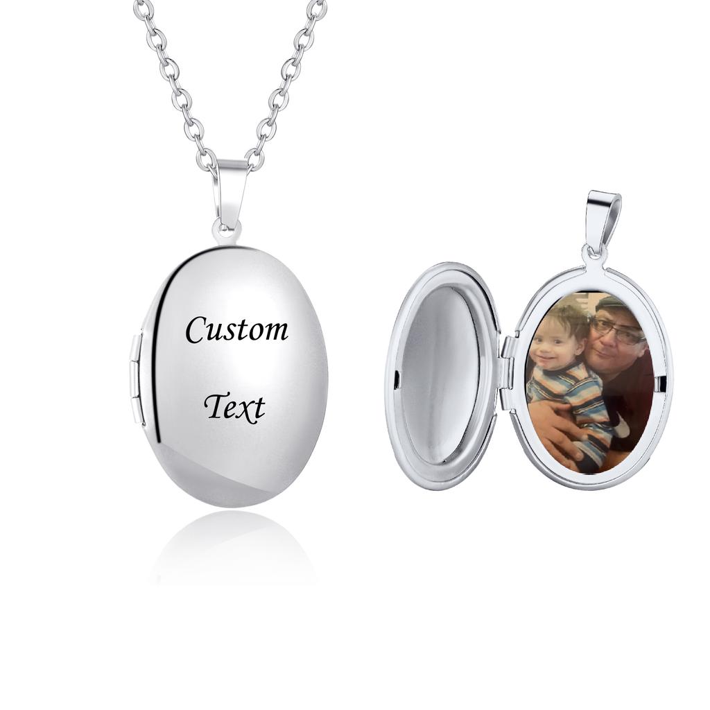 Personalisierbare ovale Medaillon-Fotoanhänger für Damen und Herren Glänzende Edelstahl-Halsketten für Muttertag Vatertag