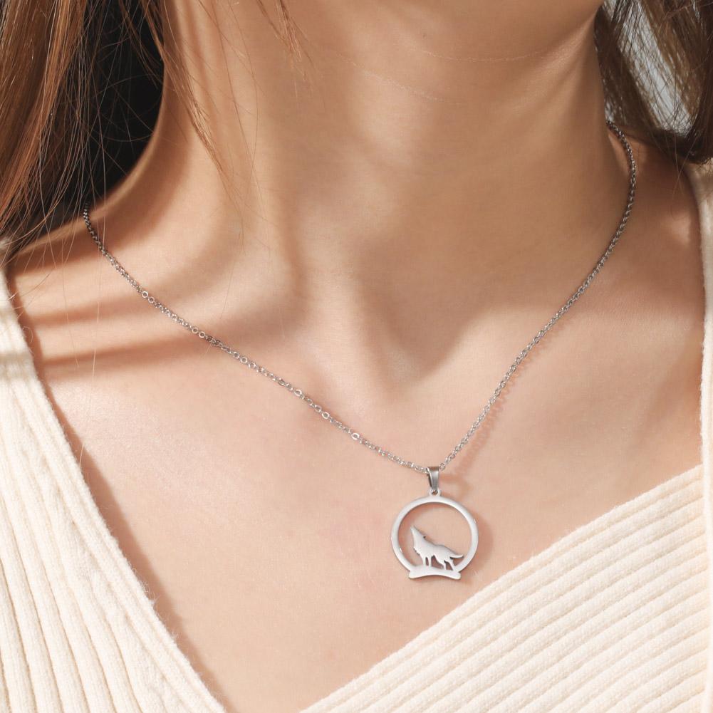 Howling Wolf Pendant Necklace Women Men Casual Punk Stainless Steel Gold Animal Neck Chain Jewelry Gift