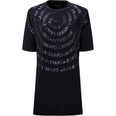 Emporio Armani Round Neck Letter Cotton Short Sleeve T-Shirt Women Tops Navy-Blue 3L2T7T-2J53Z-0926