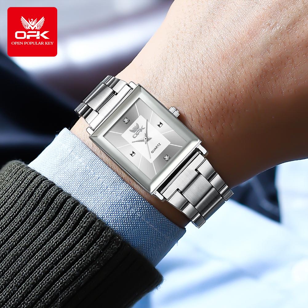 OPK Brand Watch Square Men's Stainless Steel/Mesh Belt Watch Business Quartz Waterproof Men's Watch