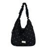 Red Floral Canvas Shoulder Bag Adjustable Ruffled Strap Large Capacity For Commute Shopping Travel