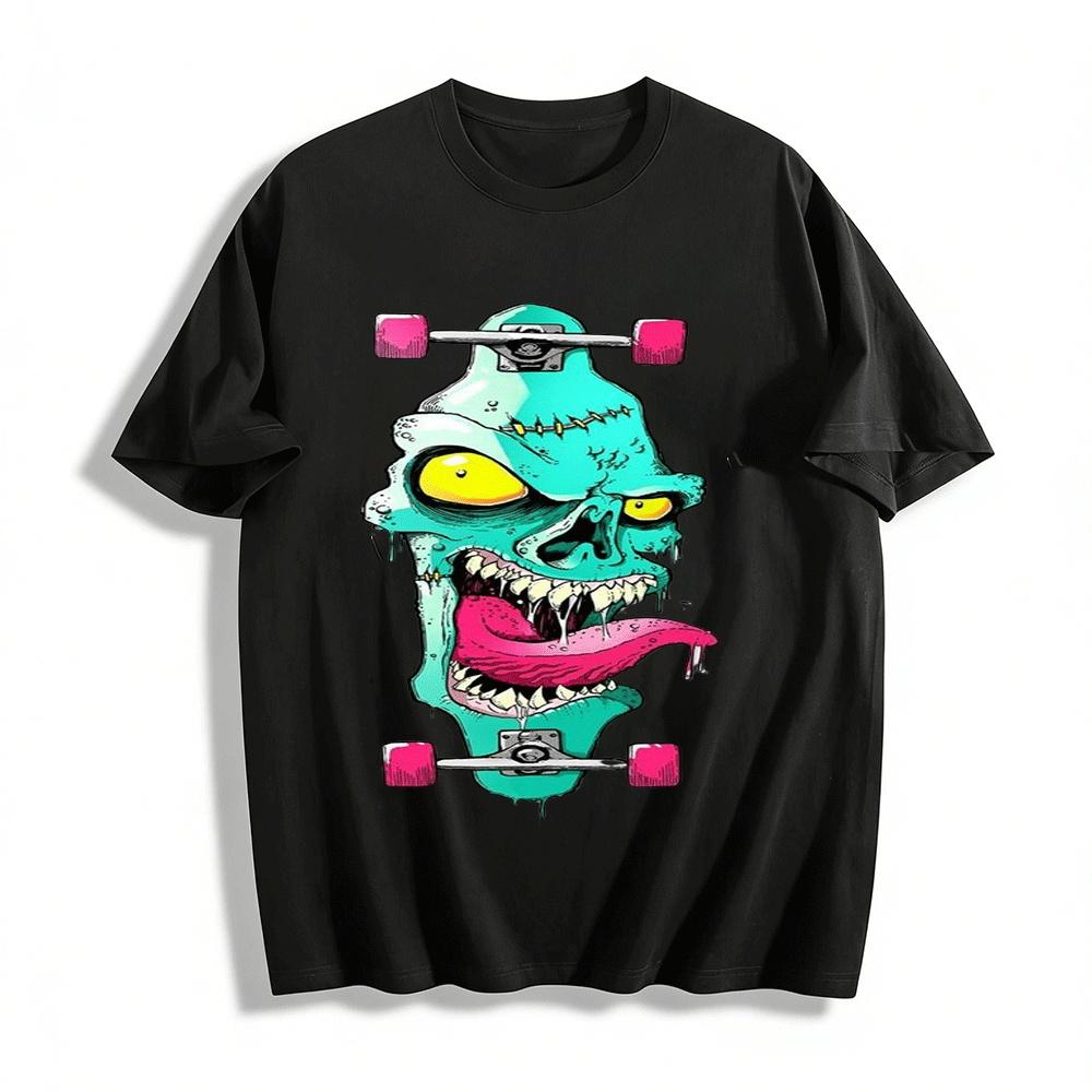 

Skull Skateboard Print Streetwear Unisex Hip Hop Graphic Tee Pure cotton T-shirt XXS
