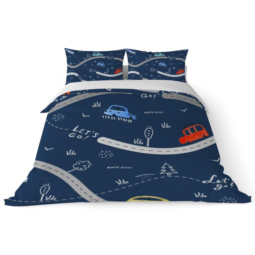 Road Traffic Themed Duvet Cover Set Queen King Size Lightweight Down Quilt Covers Room Decor Transport Bedspread Covers No Quilt