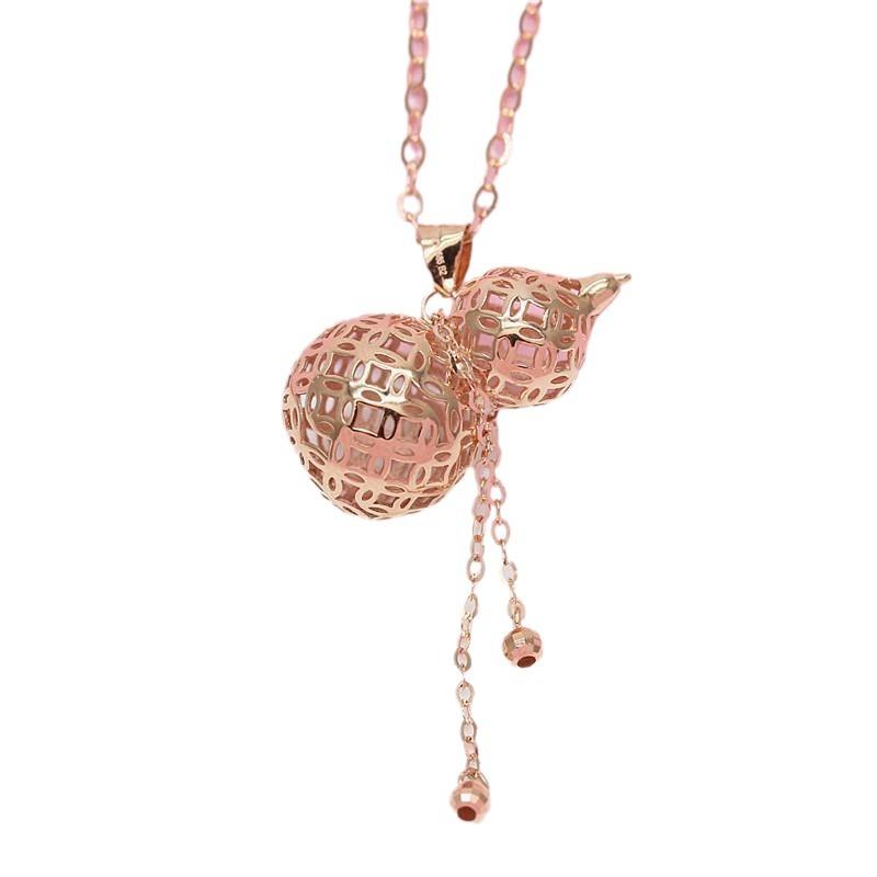 Purple Gold Three-Dimensional Hollow Gourd Pendant Retro Temperament Elegant Rose Gold Plated Color Gold Necklace