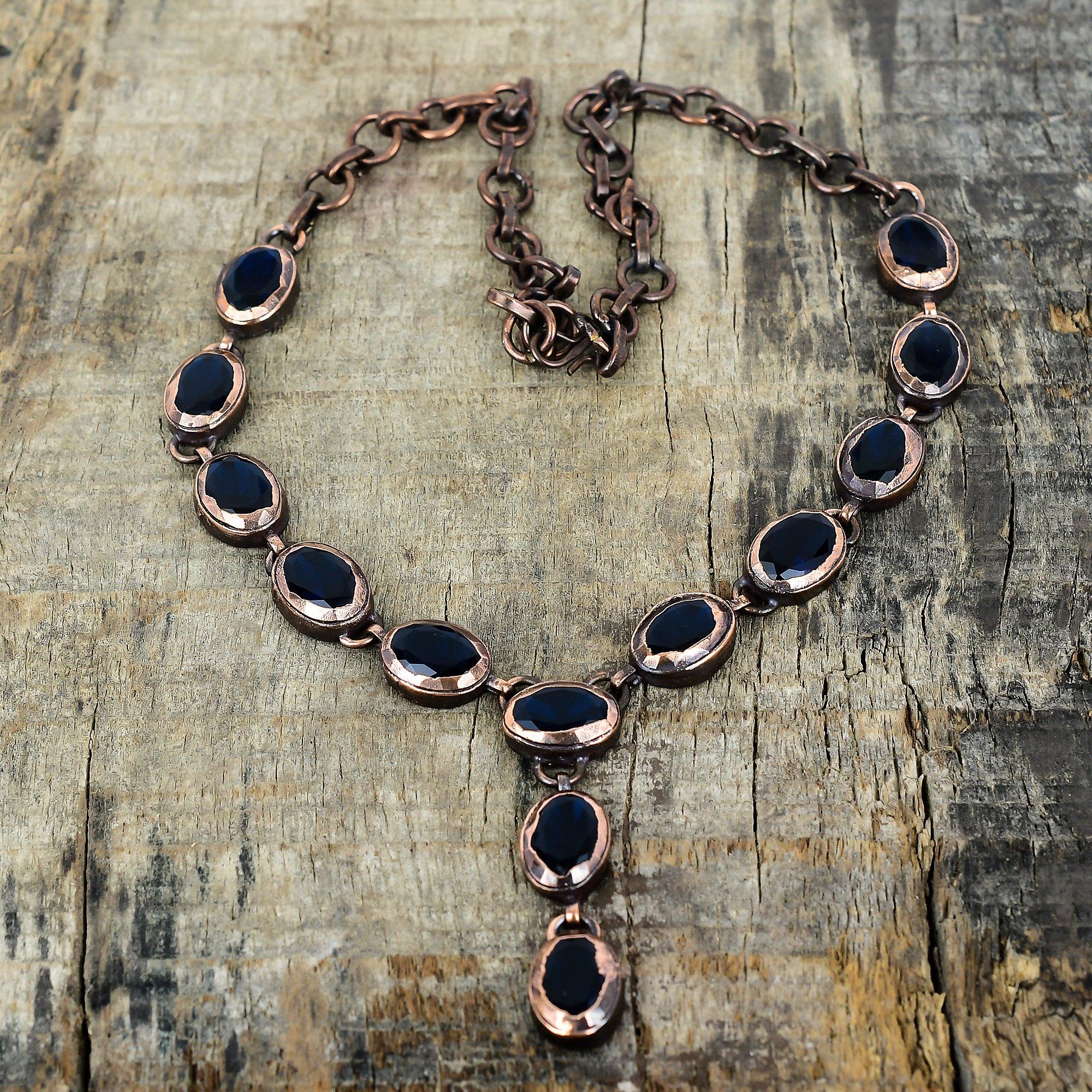 

Ожерелье из ограненного иолита, гальванизированная медь, регулируемая цепочка, ручная работа, бохо-украшение, ожерелье с драгоценным камнем, подарки для нее, медные украшения Adjustable