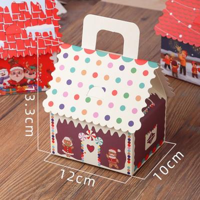 10pcs Christmas Candy Gift Boxes Gingerbread House Shape Kraft Paper Cookie Snack Bag Thicken Home Decorations Packing Box