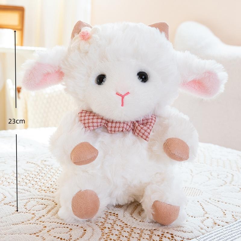 23cm Kawaii Scarf Bear Bow Tie Sheep Plush Toy Cute Lamb Doll Children's Room Decor Creative Animal Stuffed Doll Birthday Gift