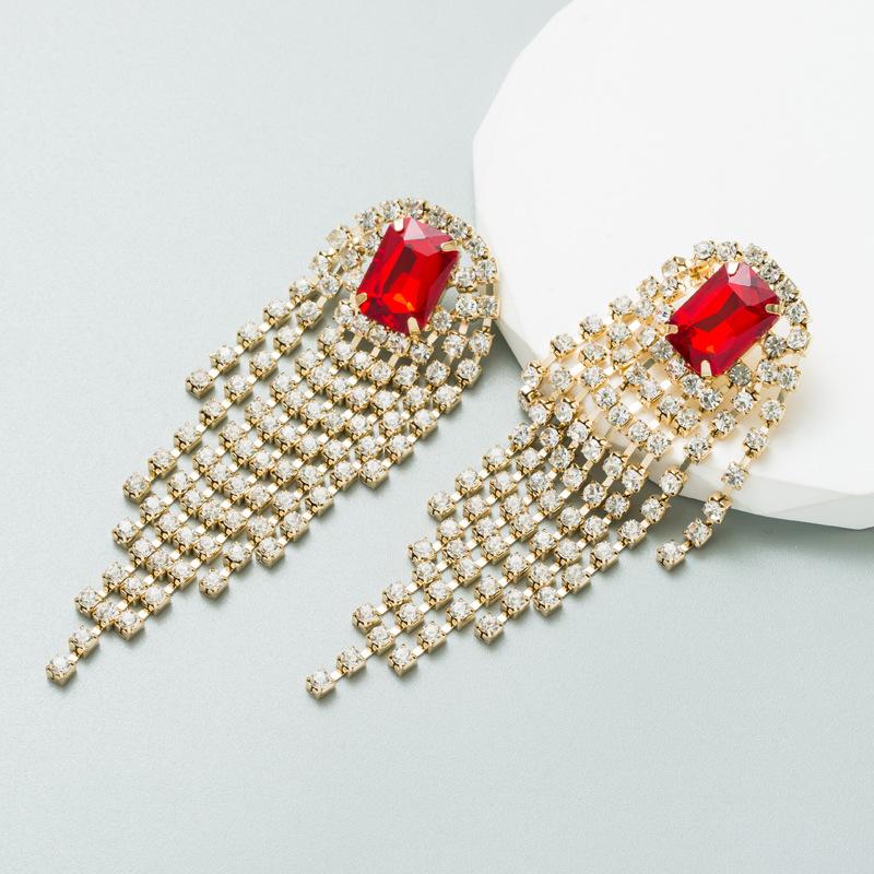 Damen Ohrringe Übertriebene Kristall Quasten Ohrringe Feminin Premium Legierung Lange Hängeohrringe