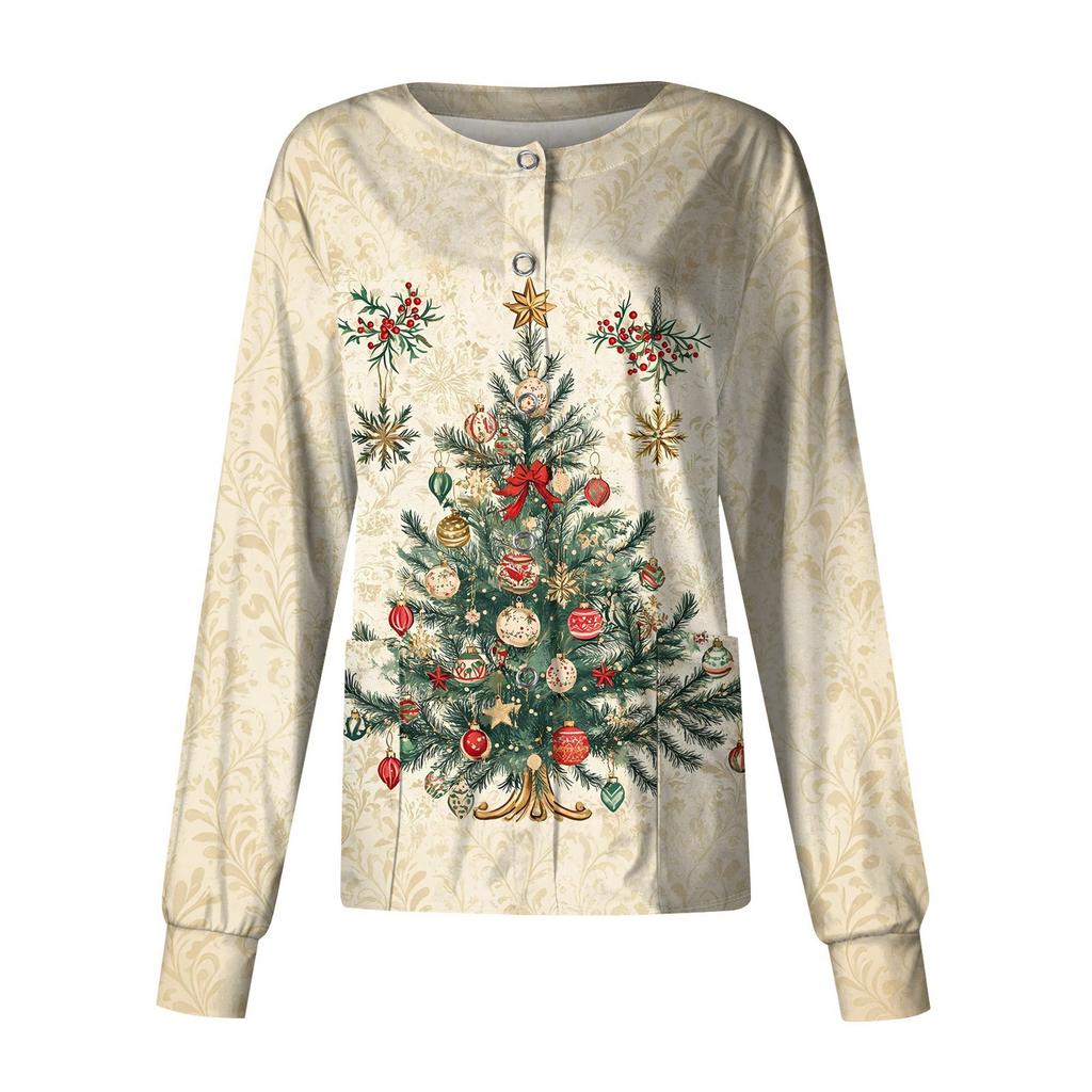 Dame fritidsjakke med langermet enkelt-breasted juletrykt beskyttelsesklær cardigan topp