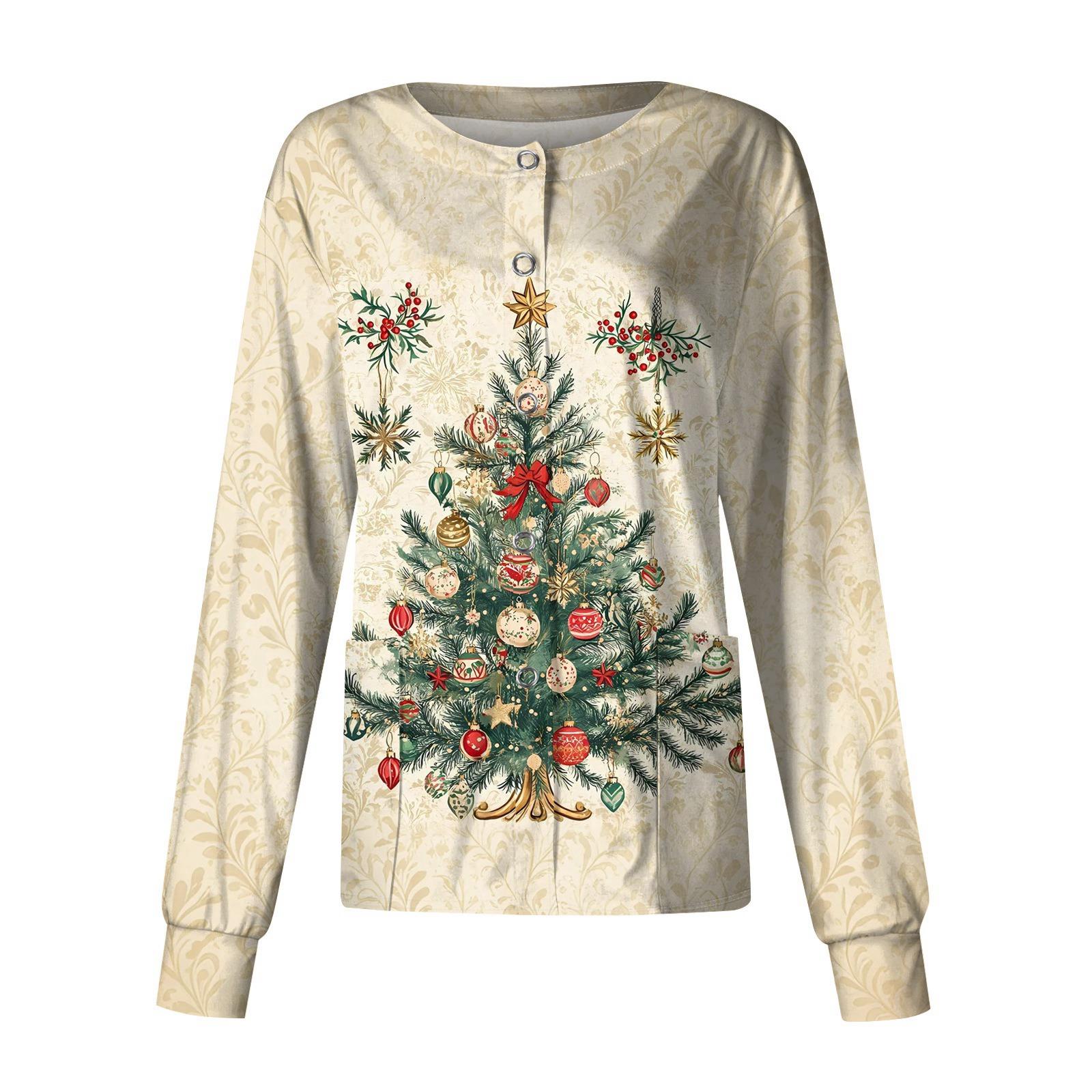 

Женский повседневный однобортный однобортный защитная одежда с рождественским принтом и длинными рукавами, кардиган, топ L