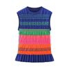 Kaslead New Women clothes Western Style Fashion Color Matching Honeycomb Sleeveless Knitted Top