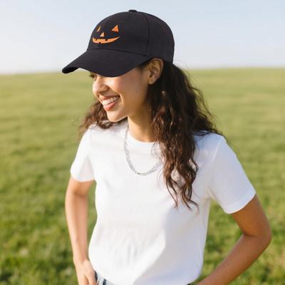 Halloween Baseball Hat Halloween Embroidered Pumpkin Face Baseball Cap Breathable Adjustable Outdoor Sun Hat