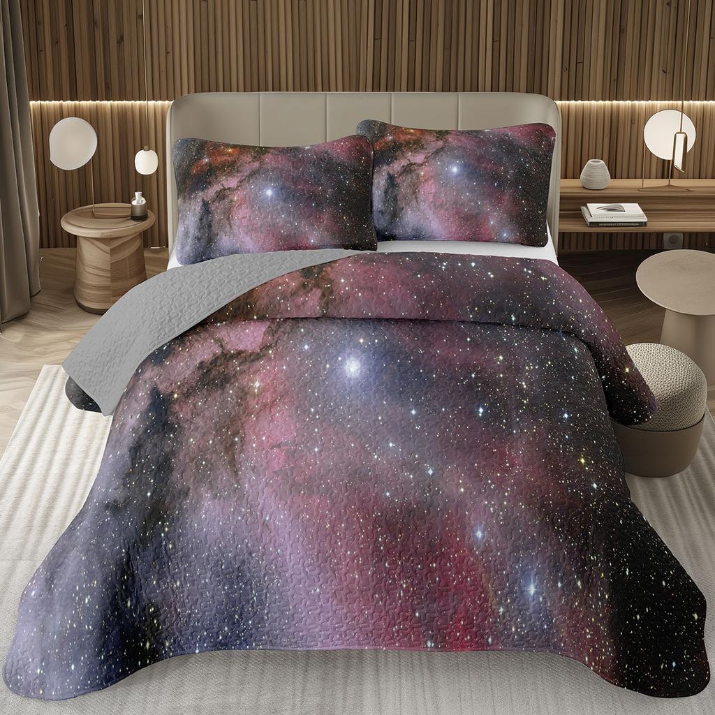 Galaxy Bedding Set Twin Queen Size for Girls Boys Teens Room Decor, Starry Sky Bedspread, Cosmos Nebula Trippy Quilted Coverlet