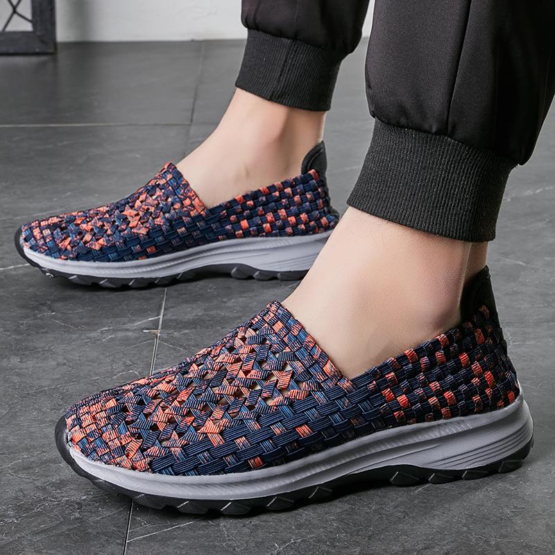 

Мужские камуфляжные дышащие кроссовки Slip on, мужские летние плетеные пляжные туфли Lazy Shoes, повседневные плетеные туфли для ходьбы на плоской подошве 39 чёрный