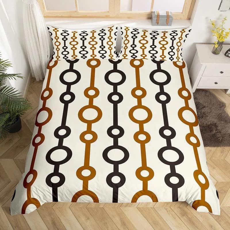Retro 70-tals King Påslakan Mikrofiber 3D Abstrakt Geometri Täcke Örngott Mellankrigstiden Exotiskt Blommigt Sängklädesset