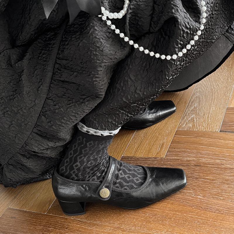 Fashion Retro Versatile Mary Jane Shoes Women's  Autumn 2025 New Style Flat Head Shallow Mouth Thick Heel Fashion Small Leather Shoes