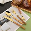 16 PCS Bamboo Handle Flatware Set, Stainless Steel Silverware Set for 4, Knives Forks Spoons and Tea Fork Set, Use For Home Kitchen Party and Travel