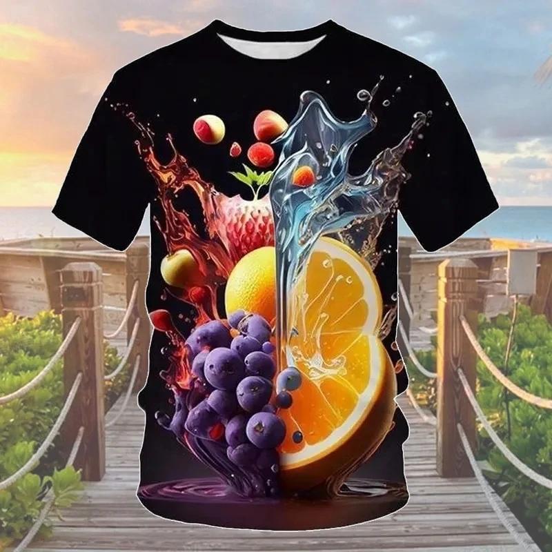 Letné voľnočasové 3D zábavné ovocné vzory tlačené tričko s krátkym rukávom módny trend personalizovaný okrúhly výstrih pánske tričká