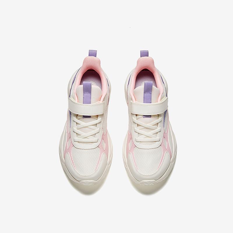 Anta Kids Synthetic Leather Fabric Trendy Versatile Lightweight Shock Absorbing Low Top Running Shoes Men Running Shoes White Pink Purple A22445577-3