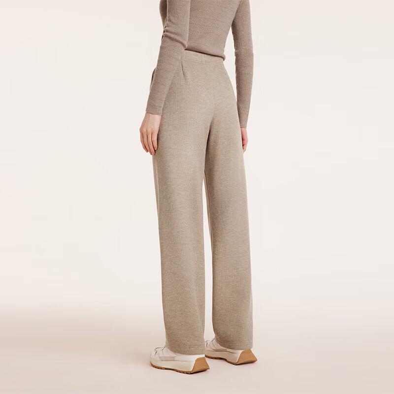 GOELIA Women's Knitted Fleece High-Waist Straight-Leg Trousers