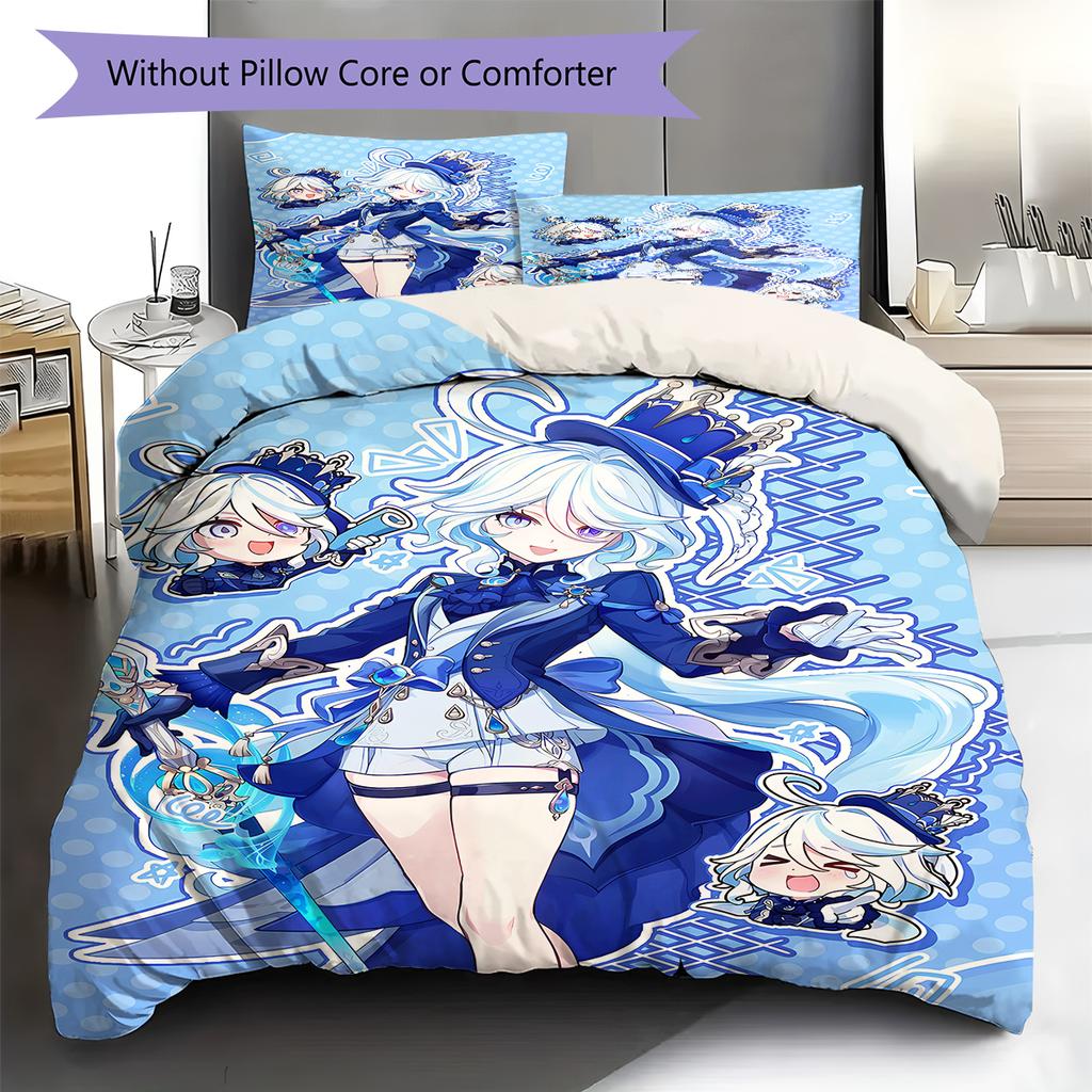 Genshin Pattern Bedding,Quilt Set Quilt Cover Pillowcase Home Birthday Gift (1 * duvet cover + 2 * pillowcase, without core)