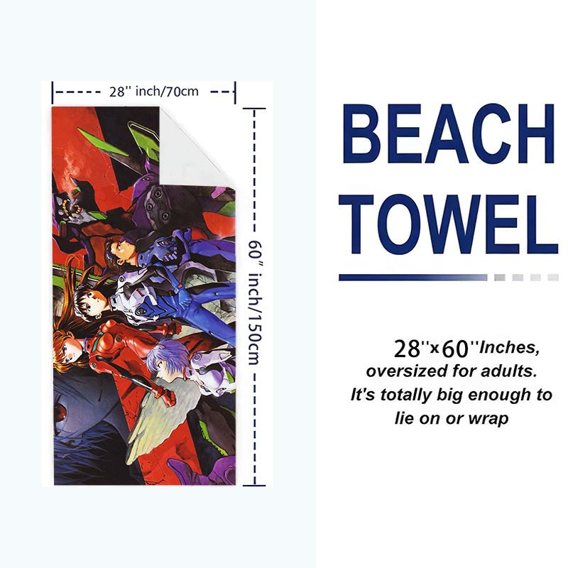 Neon Genesis Print Beach Towel, Large Soft Quick Dry Towel for Beach Camping Swimming