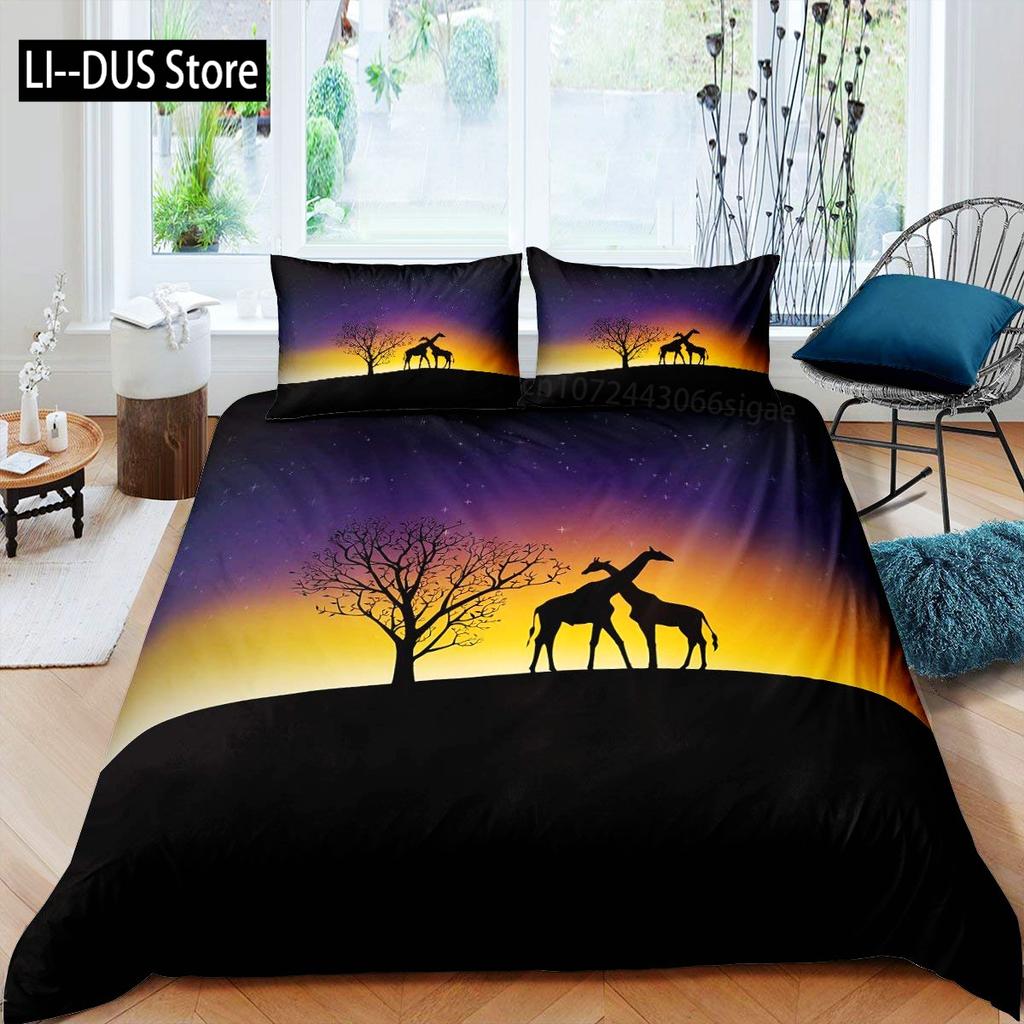 Wild Animal Giraffe Comforter Set Twin King Size Bedding Set for Kids Adults Decor Comforter Quilt Set with 2 Pillowcase 3Pcs
