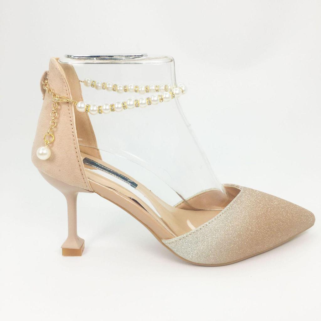 High Gloss Pearl Anti-Slip Adjustable Shoelace Wrap-Around Ankle High Heels