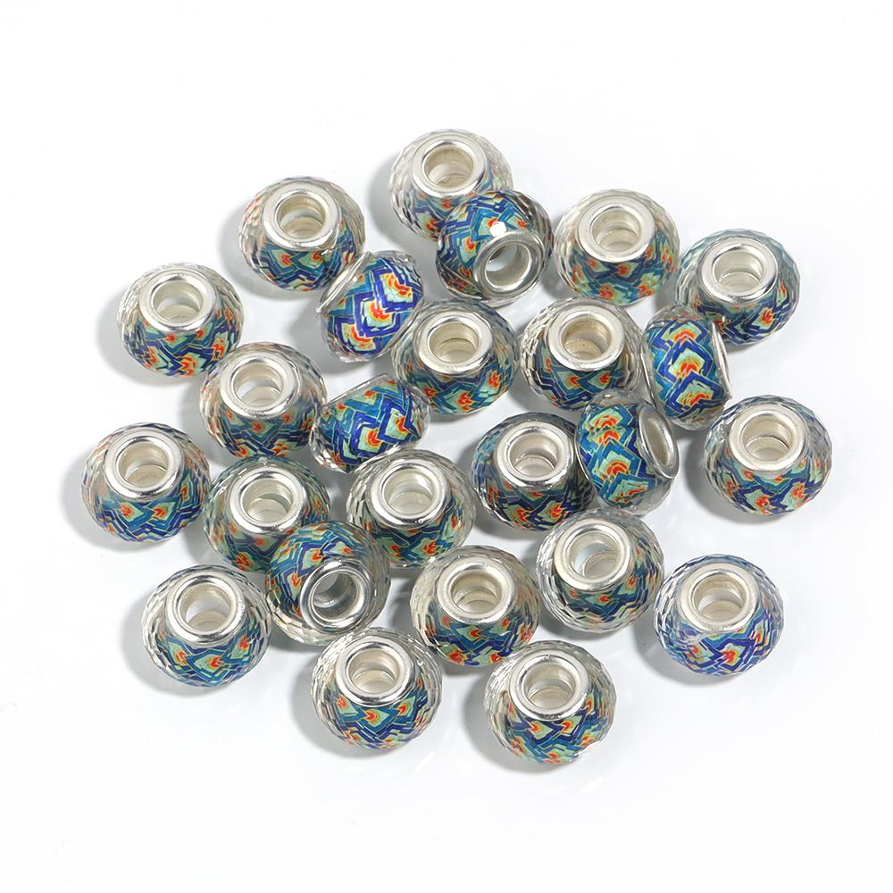10Pcs/Lot 14×9mm Resin Cut Beads Blue Series Printed Large Hole Loose Spacer Beads For Diy Handmade Bracelet Jewelry Accessories