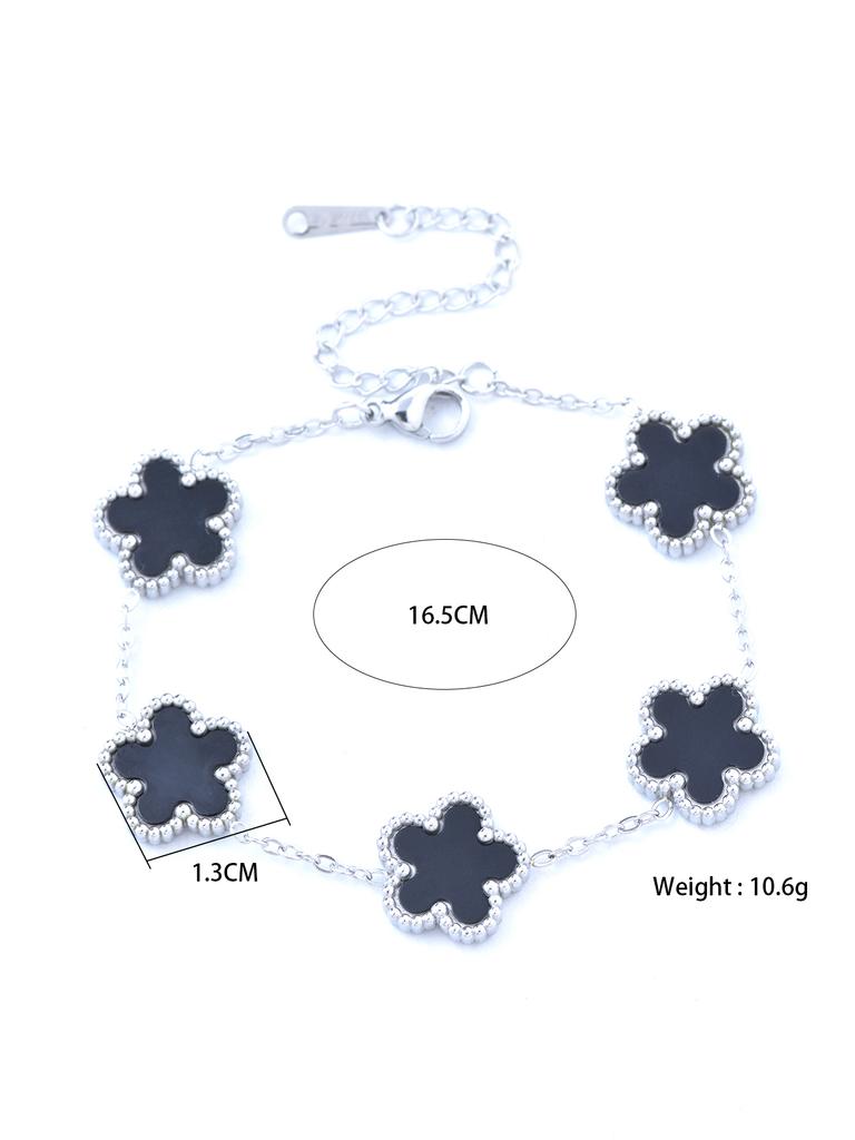 1 Piece Light Luxury Lucky Stainless Steel Five Flower Bracelet for Women's Daily Commuter Accessories, Clover Zircon Bracelet