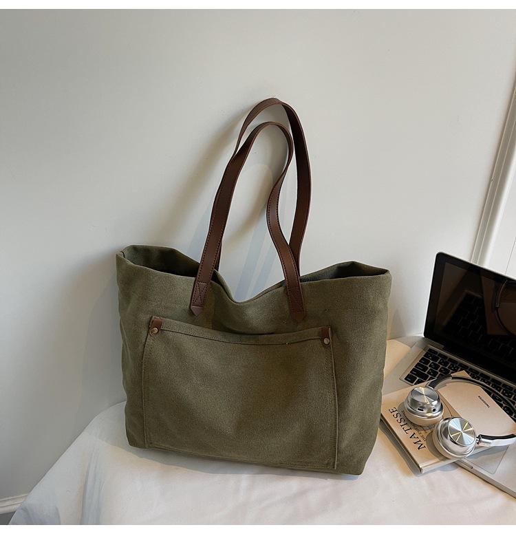 Large Capacity Canvas Tote Bag New Simple Casual Versatile Shoulder Bag College Students Class Commuting Armpit Bag Women
