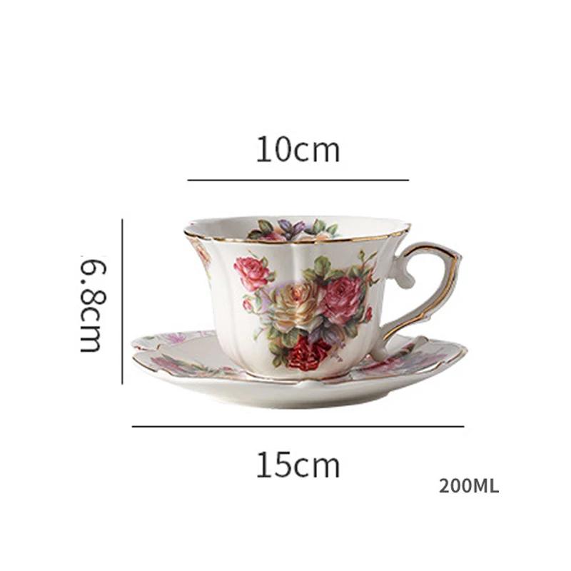 

British Coffee Cup and Saucer Vintage Rose Flower Light Luxury Cup& Saucer Gold Ceramic Mug Home Golden Edge Afternoon Teacup