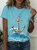 Summer Anchor Stripe 3D Print T-Shirts Women Casual Short Sleeve Round Neck T Shirt Harajuku Y2K Tees Top Female Street Clothing