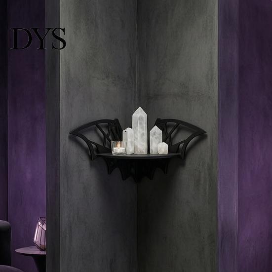 Crystal Holder Shelf Halloween Bat Corner Shelf, Decorative Wooden Wall Mount Display Shaped Spiderweb Design Gothic Floating Rack for Home, Bedroom,